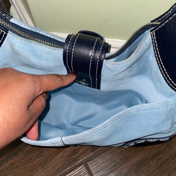 VTG COACH Ergo Blue Suede Hobo Buckle Front 90s Y2K Purse Jackie Style - Picture 6 of 10